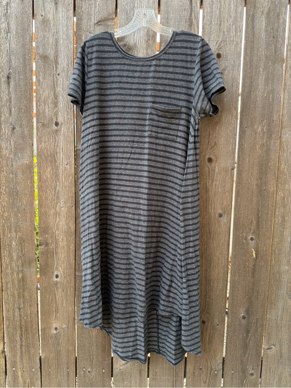 Lularoe M Striped Short-Sleeve Pocket Dress - Black/Gray